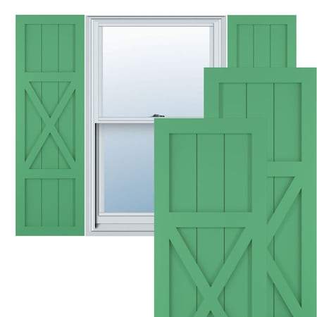 True Fit PVC Center X-Board Farmhouse Fixed Mount Shutters, Lilly Pads , 15W X 70H